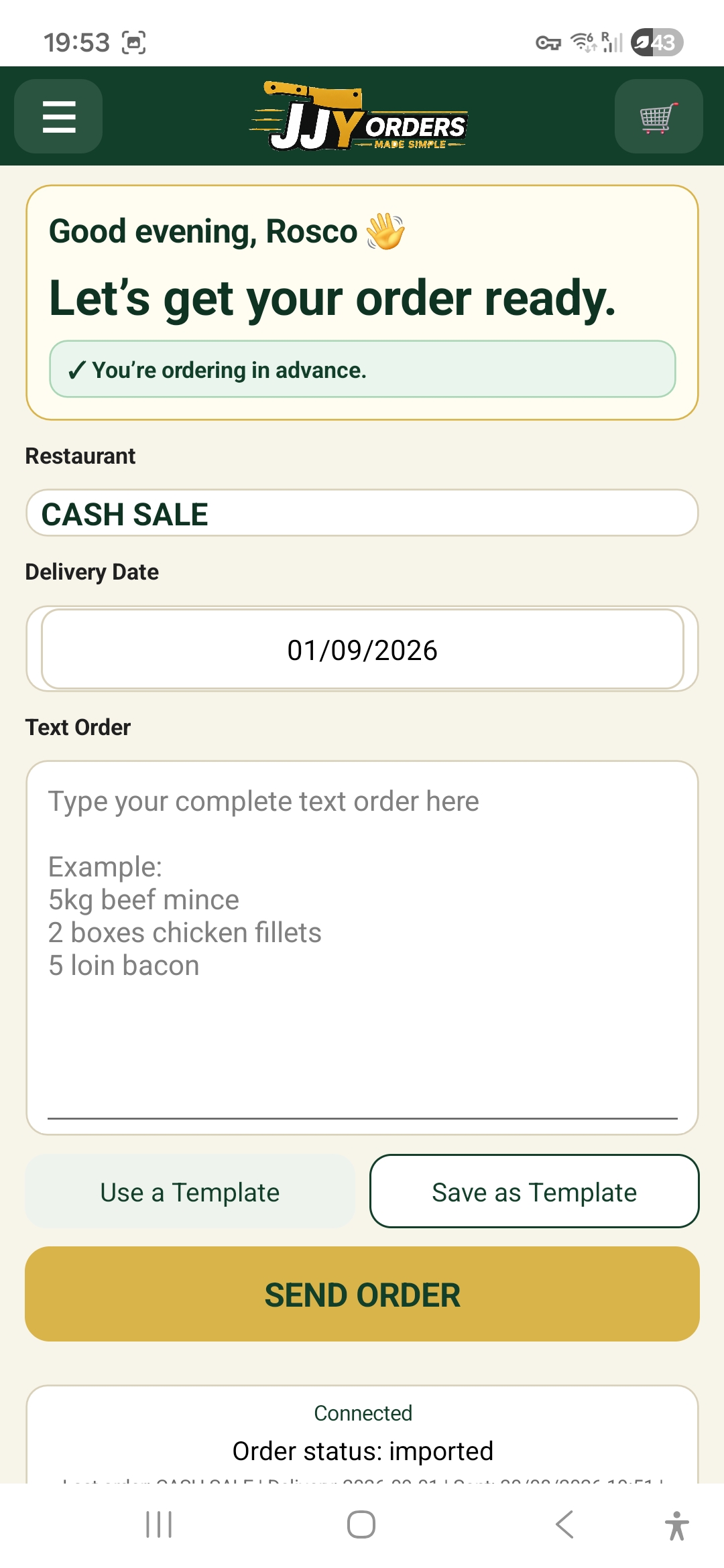JJY Orders text order