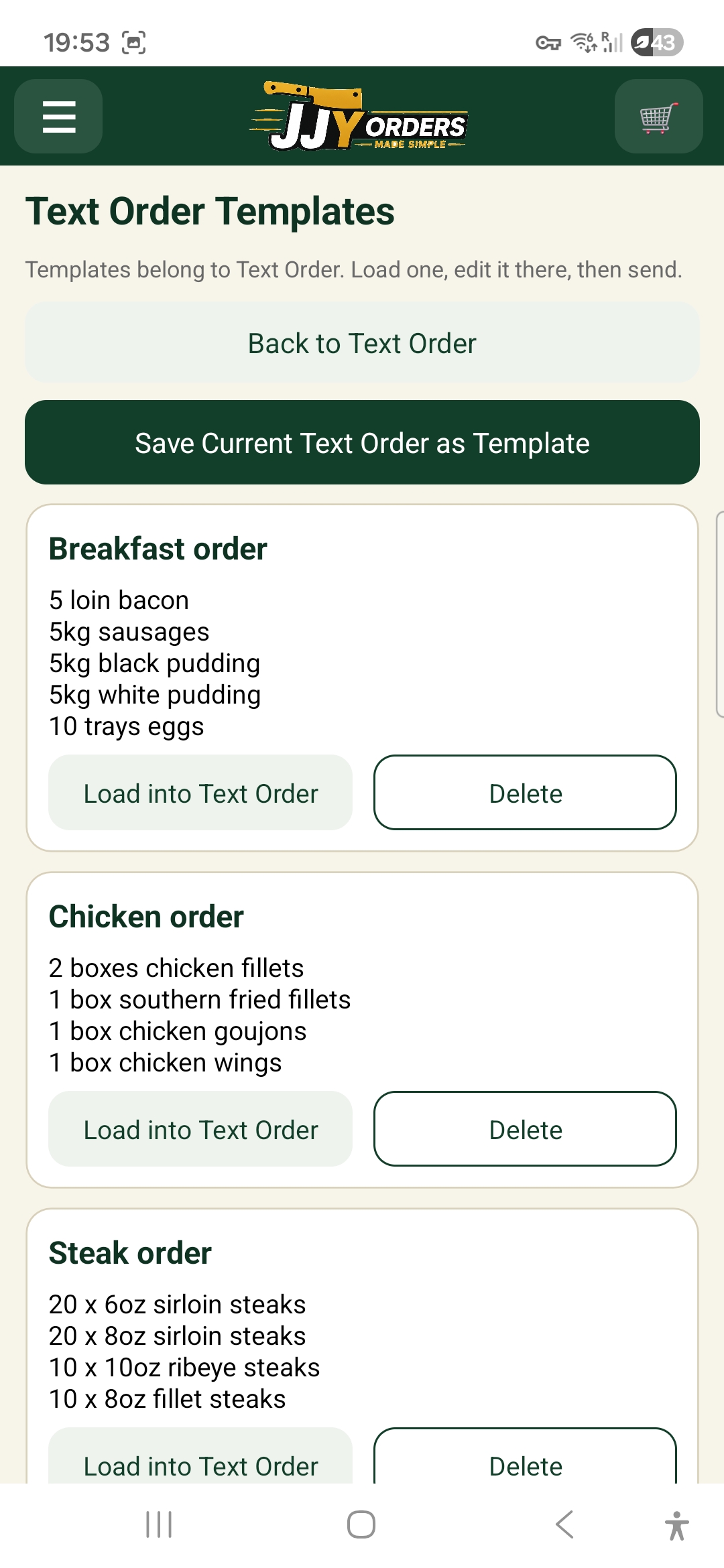 JJY Orders text templates